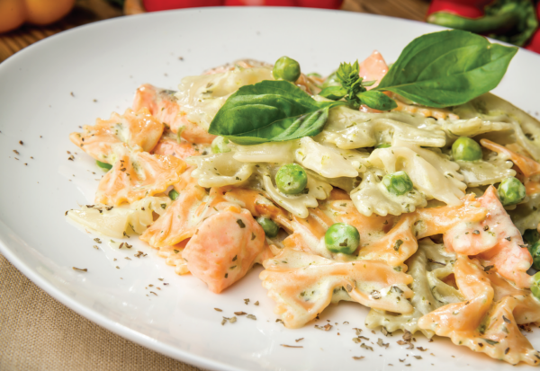 Salmon Pasta with Pea Pesto