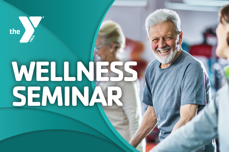 Image of man smiling on treadmill with the words Wellness Seminar