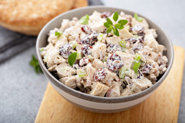 Chicken salad with dried cherry and celery, served on bread
