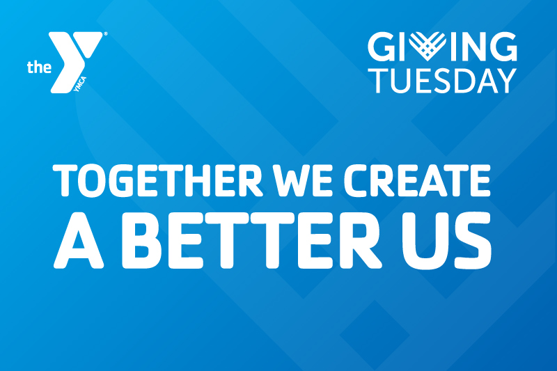 Blue gradient image with the GivingTuesday logo with the words Together We Create A Better Us