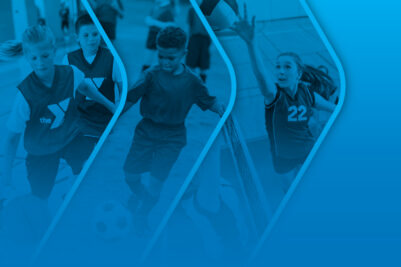 YMCA of Central Florida - kids playing sports in between blue with the white words Winter Youth Sports