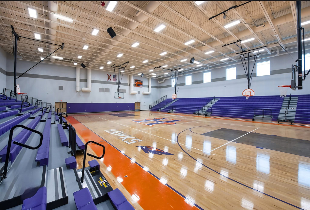 Wide shot of gymnasium at Horizon West High School in Orlando, Florida