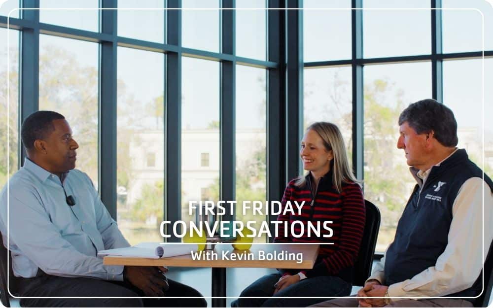 Kevin Bolding, Amelia McLeod and Len Williams having a conversation about Legacy and giving back to the community at the Leonard & Marjorie Williams Family YMCA