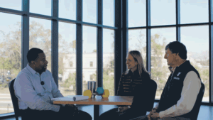 Animated gif of the First Friday Conversations Episode 3 interview