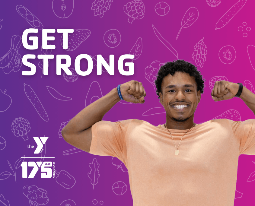 Man flexing his arm muscles, symbolizing strength and fitness, representing healthy nutrition and wellness.