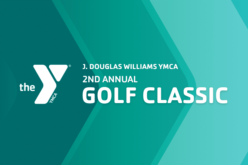 Green promotional graphic for the J. Douglas Williams YMCA 2nd Annual Golf Classic.