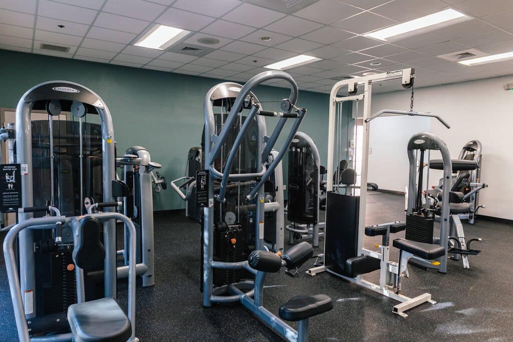 Fitness machines and equipment at Parrish Health & Fitness Center, operated by the YMCA of Central Florida.
