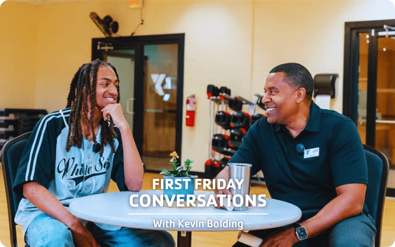 Kevin Bolding and Pierce Seymour during their First Friday Conversation about Teen Leadership at the YMCA