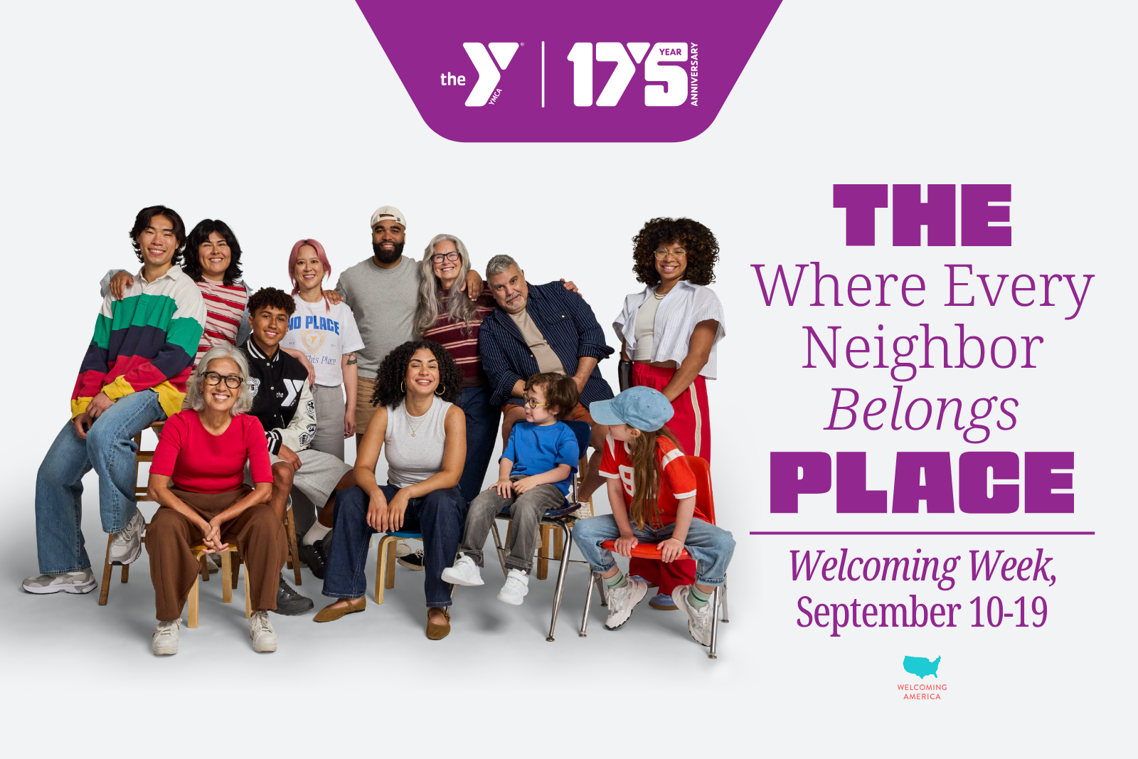 Welcoming Week 2026 graphic for the Downtown YMCA featuring the message “The place where every neighbor belongs.”