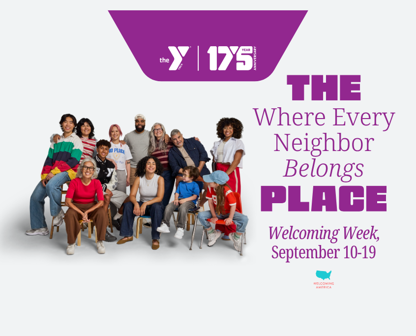 Welcoming Week graphic featuring the message “Where Every Neighbor Belongs” for the YMCA of Central Florida.
