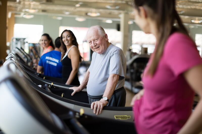Healthy senior on the treadmill at the YMCA